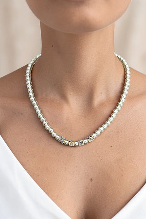 MAMA CUBIC BEAD PEARL LINK NECKLACE