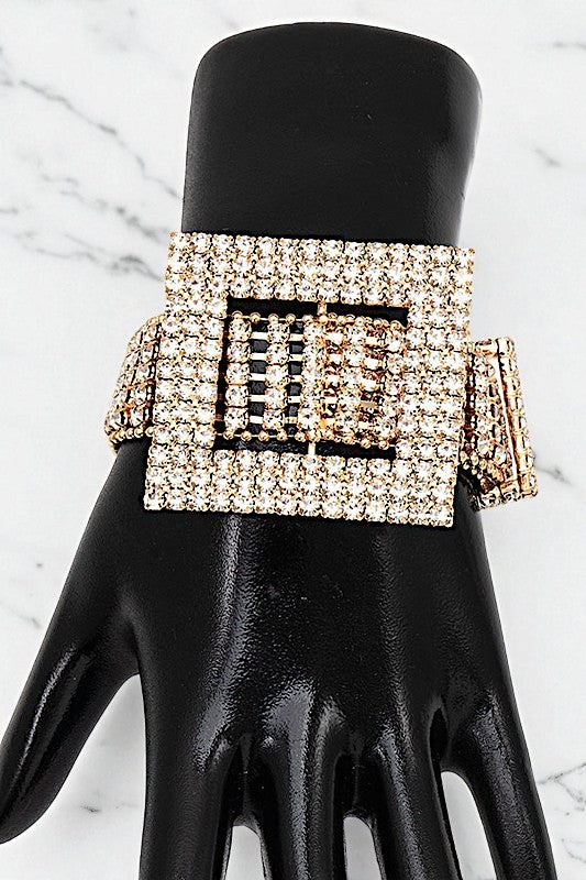 RHINESTONE PAVE SQUARE BUCKLE ACCENT BRACELET