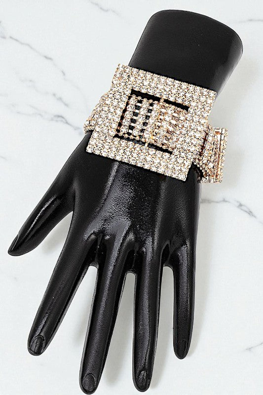 RHINESTONE PAVE SQUARE BUCKLE ACCENT BRACELET