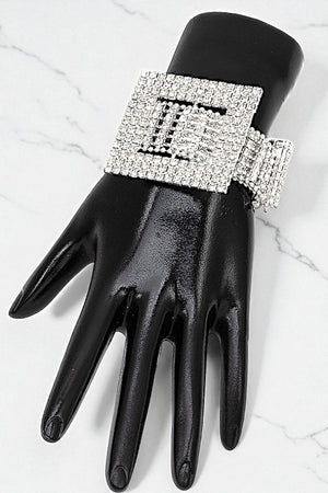 RHINESTONE PAVE SQUARE BUCKLE ACCENT BRACELET