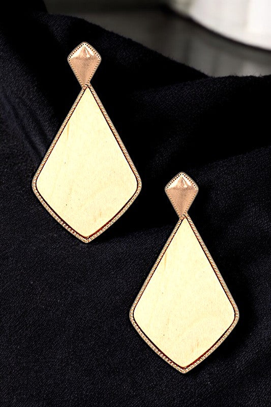 WOOD TEARDROP FRAMED DANGLE EARRING