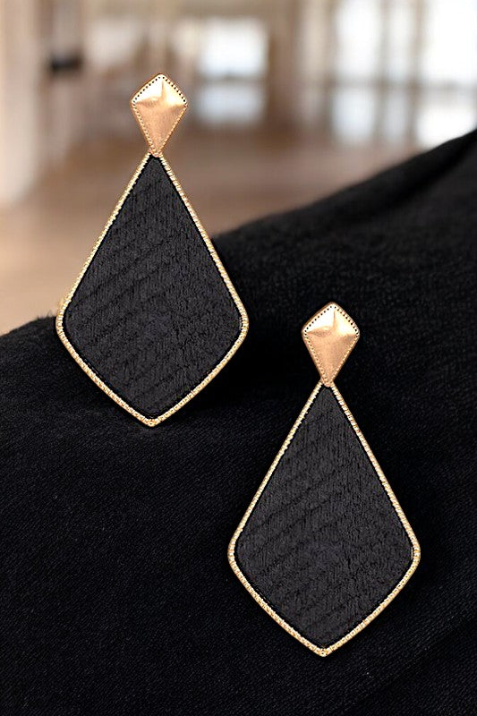 WOOD TEARDROP FRAMED DANGLE EARRING