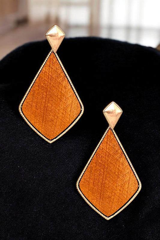 WOOD TEARDROP FRAMED DANGLE EARRING