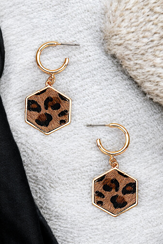 HEXAGON ANIMAL PRINT DANGLE EARRING