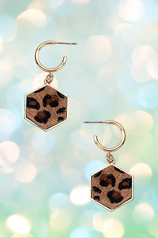 HEXAGON ANIMAL PRINT DANGLE EARRING