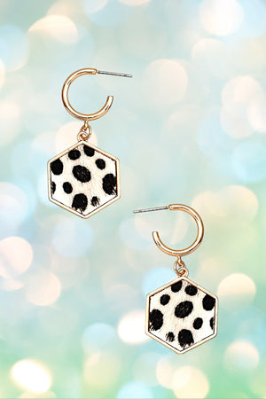 HEXAGON ANIMAL PRINT DANGLE EARRING