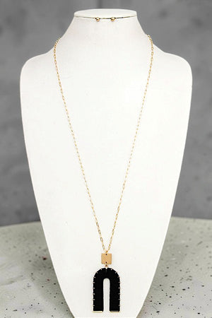 ELONGATED THREADED U PENDANT NECKLACE EARRING SET
