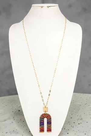 ELONGATED THREADED U PENDANT NECKLACE EARRING SET