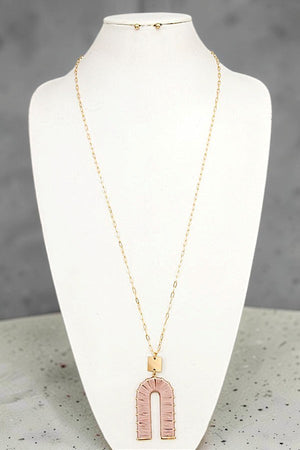 ELONGATED THREADED U PENDANT NECKLACE EARRING SET