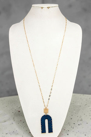 ELONGATED THREADED U PENDANT NECKLACE EARRING SET
