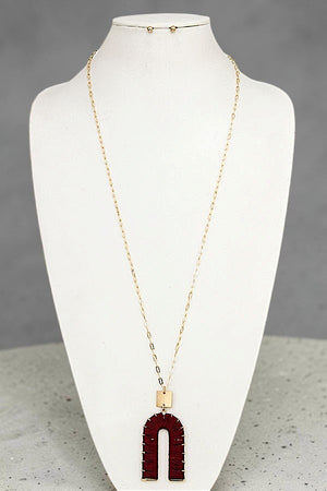 ELONGATED THREADED U PENDANT NECKLACE EARRING SET