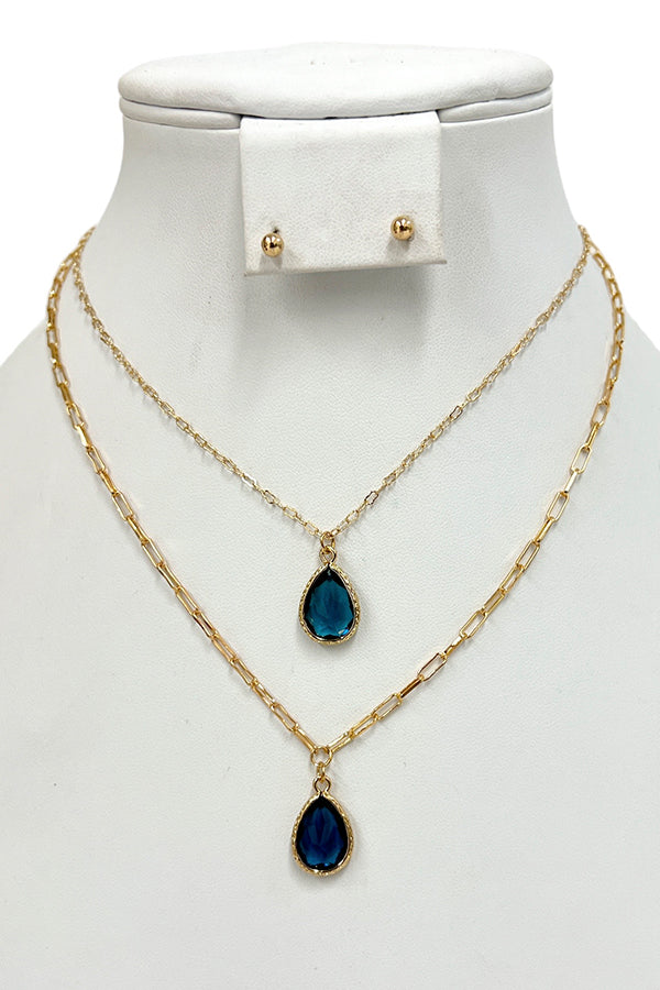 Faceted Teardrop Gem Pendant Necklace Set