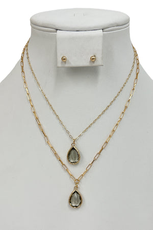 Faceted Teardrop Gem Pendant Necklace Set