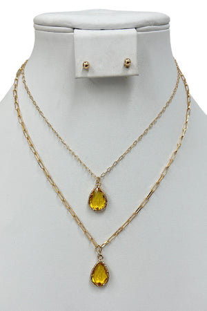 Faceted Teardrop Gem Pendant Necklace Set