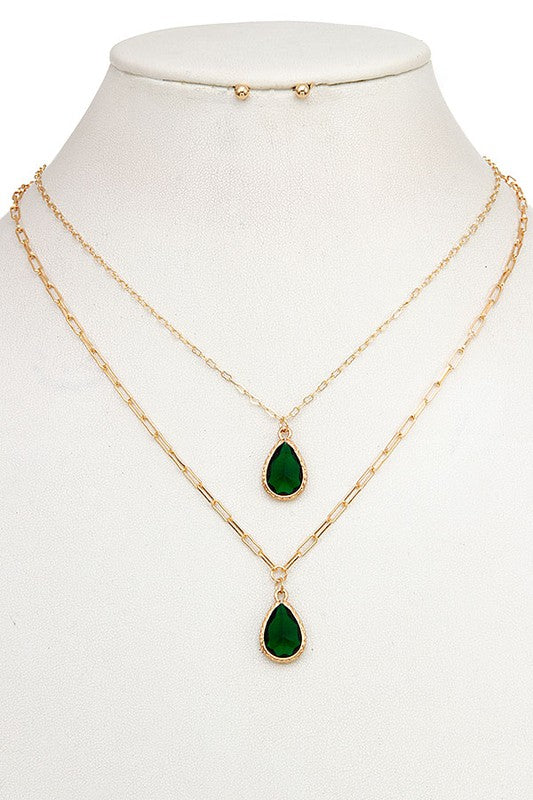 Faceted Teardrop Gem Pendant Necklace Set