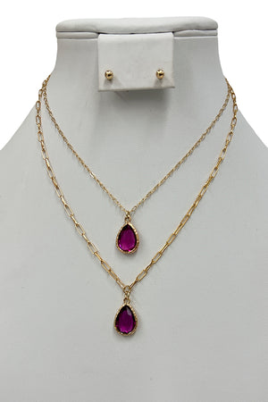 Faceted Teardrop Gem Pendant Necklace Set