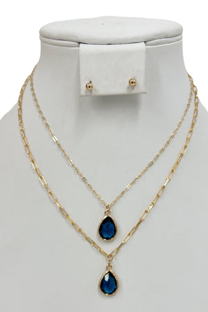 Faceted Teardrop Gem Pendant Necklace Set