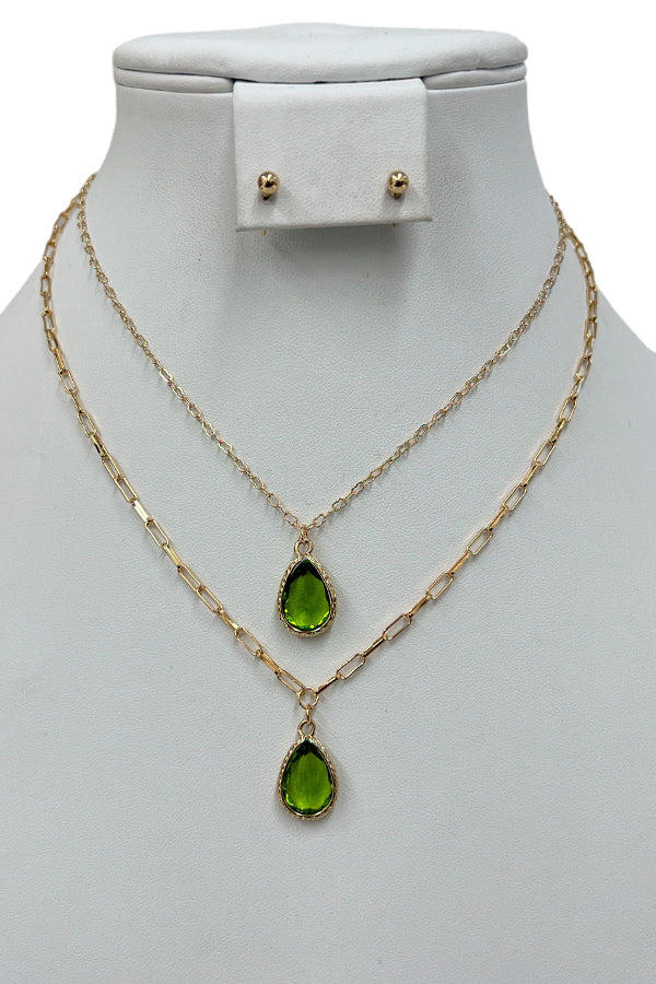 Faceted Teardrop Gem Pendant Necklace Set