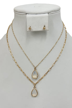 Faceted Teardrop Gem Pendant Necklace Set