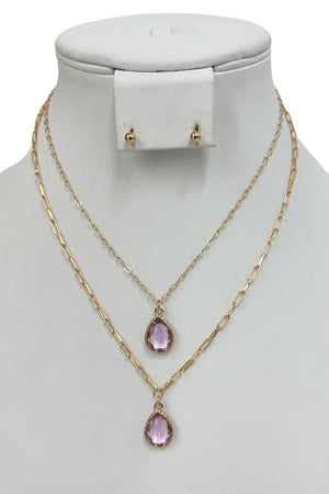 Faceted Teardrop Gem Pendant Necklace Set