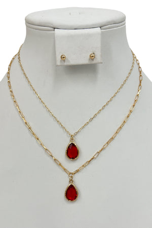 Faceted Teardrop Gem Pendant Necklace Set