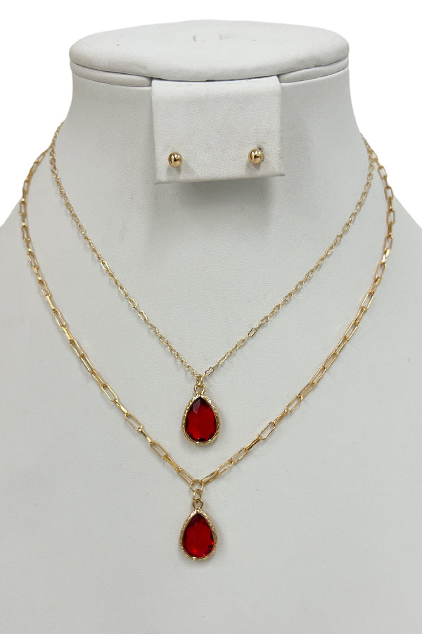 Faceted Teardrop Gem Pendant Necklace Set