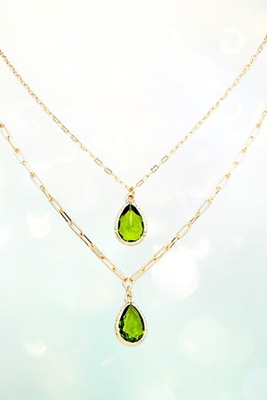 FACETED GEM TEARDROP DOUBLE PENDANT NECKLACE EARRING SET