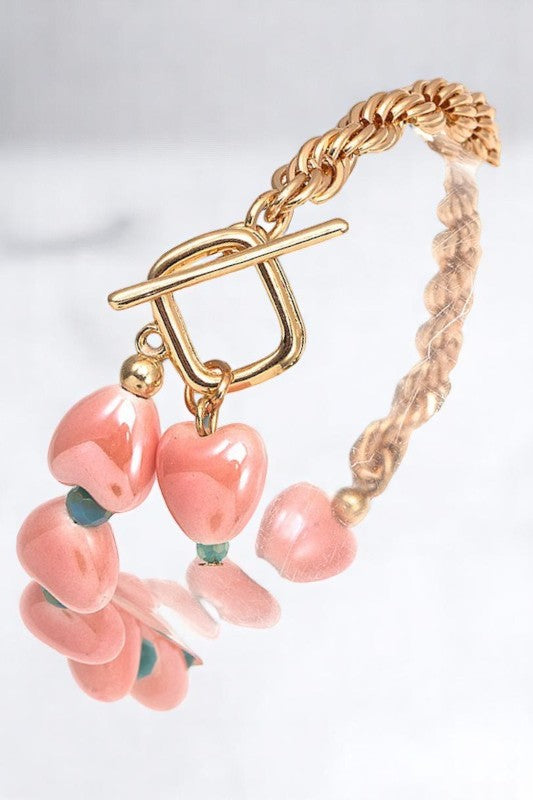 Multi Heart Link Chain Accent Bracelet