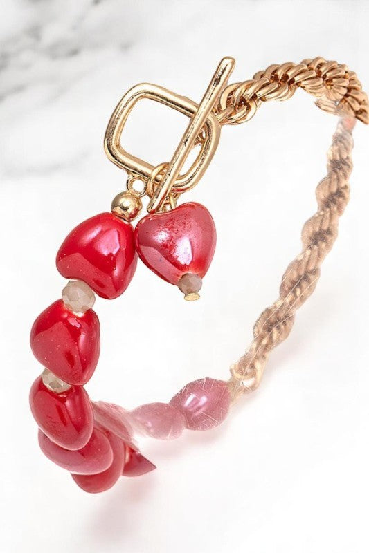 Multi Heart Link Chain Accent Bracelet