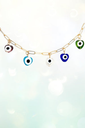 HEART SHAPED EVIL EYE CHARMS NECKLACE