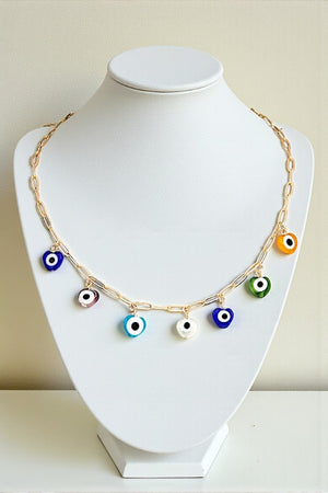HEART SHAPED EVIL EYE CHARMS NECKLACE