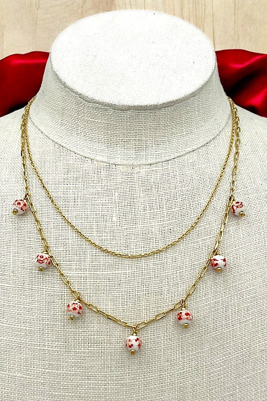 Floral Ball Bead Layered Necklace