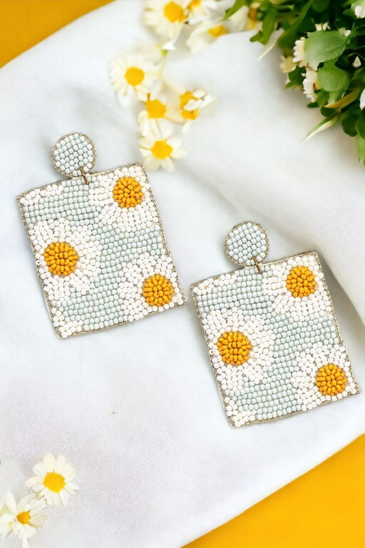 Seed Bead Sunflower Dangle Earring