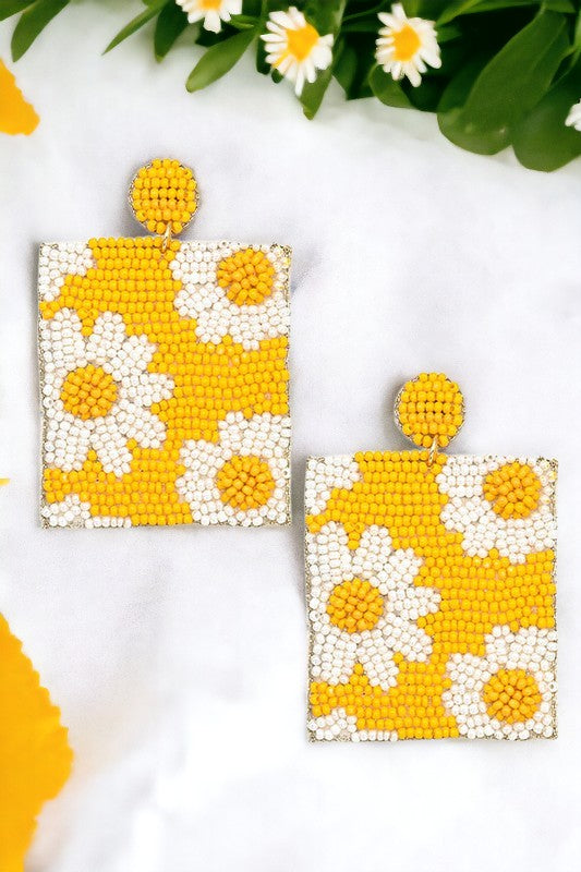 Seed Bead Sunflower Dangle Earring