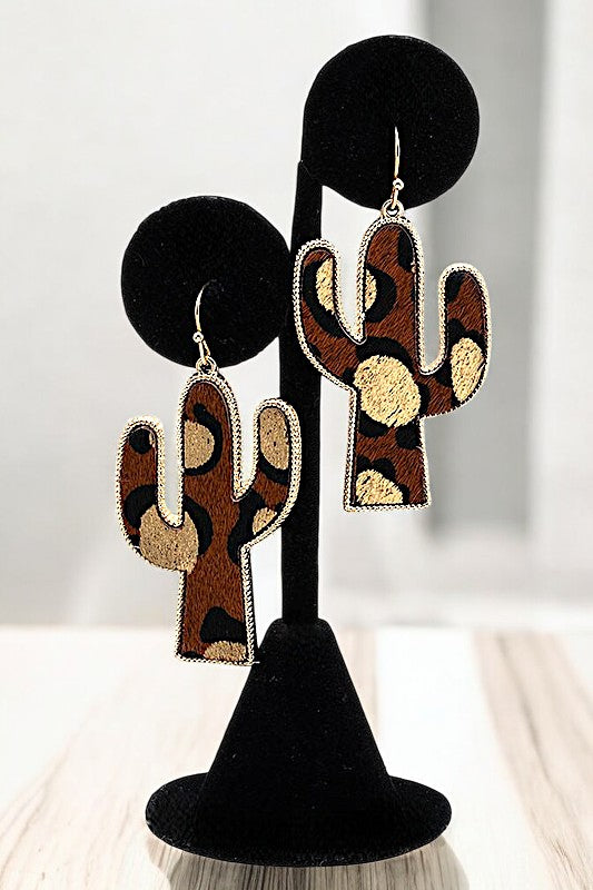 ANIMAL PRINT CACTUS DROP EARRING