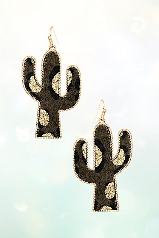 ANIMAL PRINT CACTUS DROP EARRING