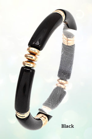 BAR LINK BEAD ACCENT STRETCH BRACELET