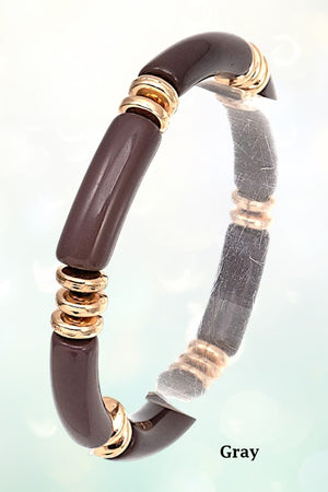 BAR LINK BEAD ACCENT STRETCH BRACELET