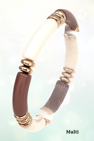 BAR LINK BEAD ACCENT STRETCH BRACELET