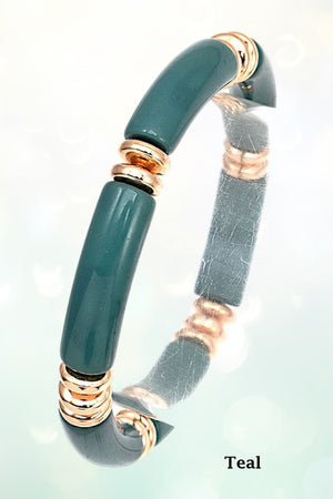 BAR LINK BEAD ACCENT STRETCH BRACELET