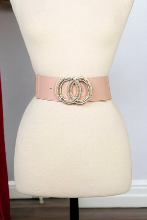 Rhinestone Pave Double Round Buckle Stretch Belt