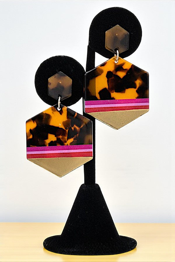 ACETATE HEXAGON DANGLE DROP EARRING