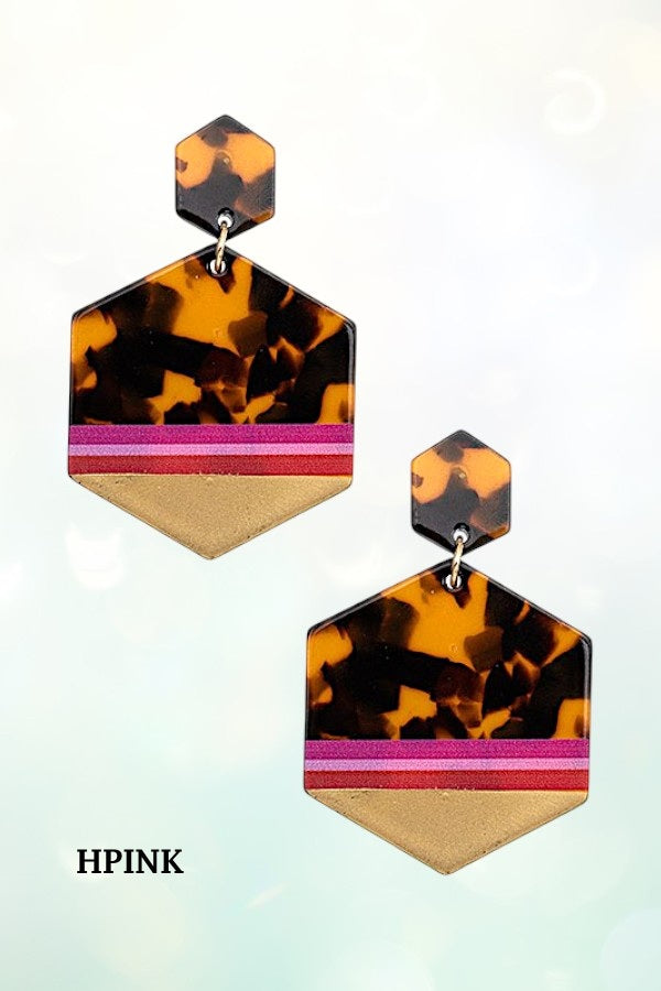 ACETATE HEXAGON DANGLE DROP EARRING