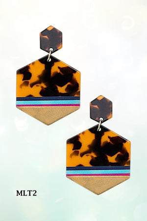 ACETATE HEXAGON DANGLE DROP EARRING