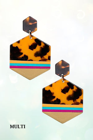ACETATE HEXAGON DANGLE DROP EARRING