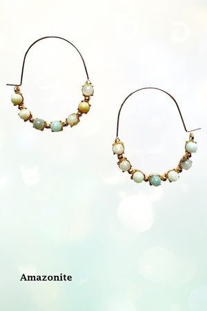 ROUND SEMI PRECIOUS BEAD STATIONED HOOP EARRING