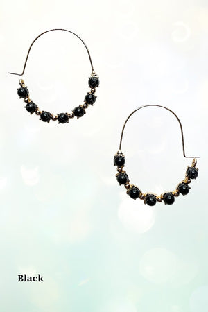 ROUND SEMI PRECIOUS BEAD STATIONED HOOP EARRING