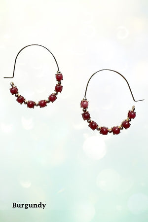 ROUND SEMI PRECIOUS BEAD STATIONED HOOP EARRING