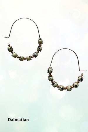 ROUND SEMI PRECIOUS BEAD STATIONED HOOP EARRING