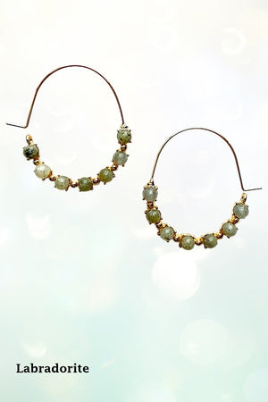 ROUND SEMI PRECIOUS BEAD STATIONED HOOP EARRING